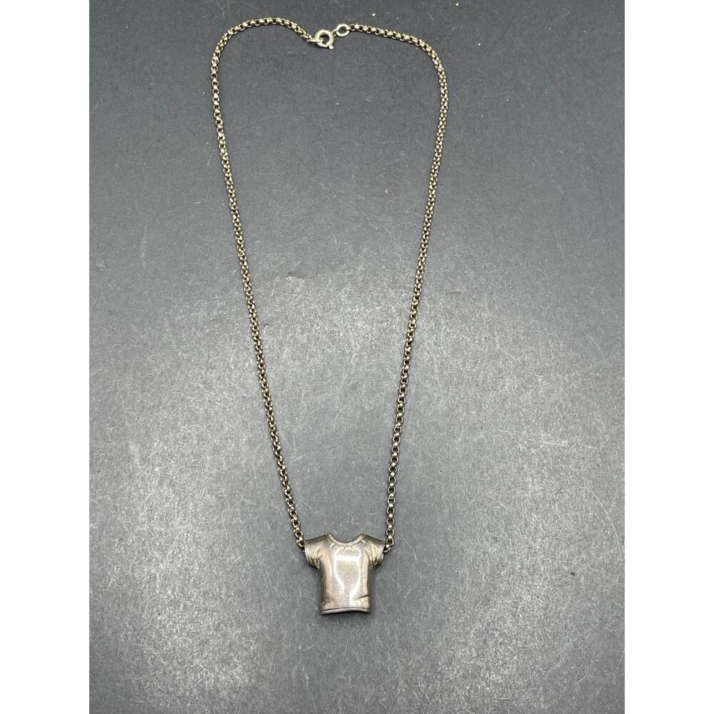 Vintage J&C Ferrara Co Inc. Sterling Silver 925 Shirt Pendant Chain Necklace 15" - Picture 2 of 9